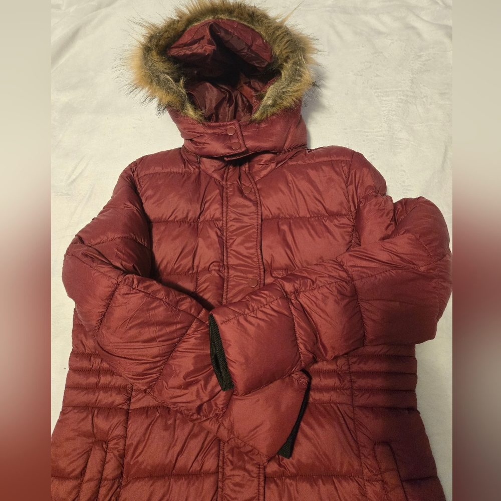 NWT Haute Edition Women's Long Padded Puffer Jacket with Faux Fur Lined Hood - Picture 15 of 16